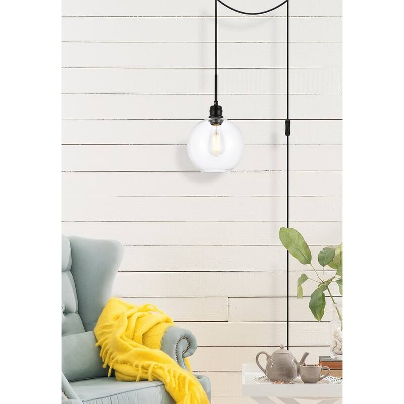 Enzo 1-Light Plug in Pendant with Clear Shade - Black - 8" Diameter
