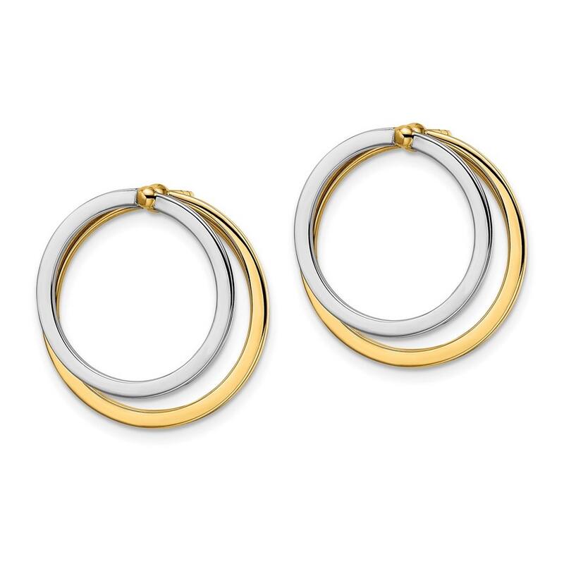 Curata 14k Two tone Gold Double Circle Front and Back Post Earrings 22x21.6mm