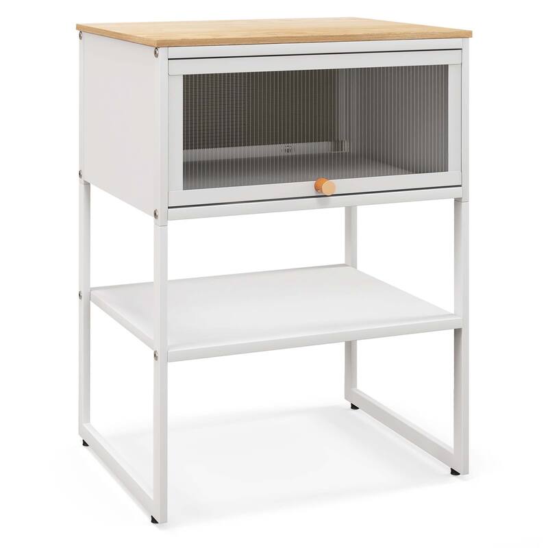 Costway 1/2 PCS Home Nightstand 3-Tier Storage Table with Open Shelf