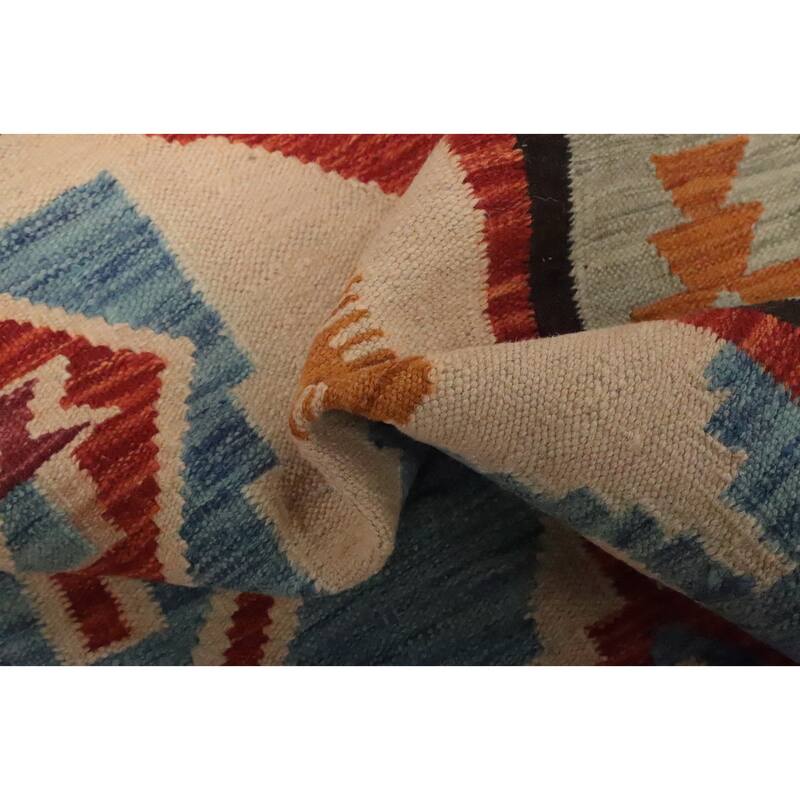 Hand Woven Oriental 100% Wool Carpet Southwestern Tribal Navy Blue & Blues Kilim Area Rug - 6' 3'' X 4' 1''