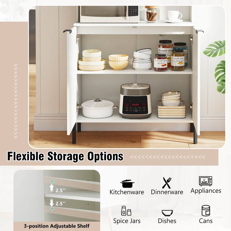 Costway 64.5” Kitchen Pantry Cabinet with Charging Station Wine Glass - See Details