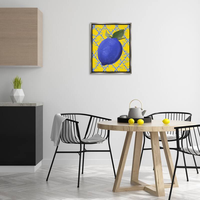 Stupell Blue Lemon over Yellow Framed Floater Canvas Wall Art Design By Matthew Piotrowicz
