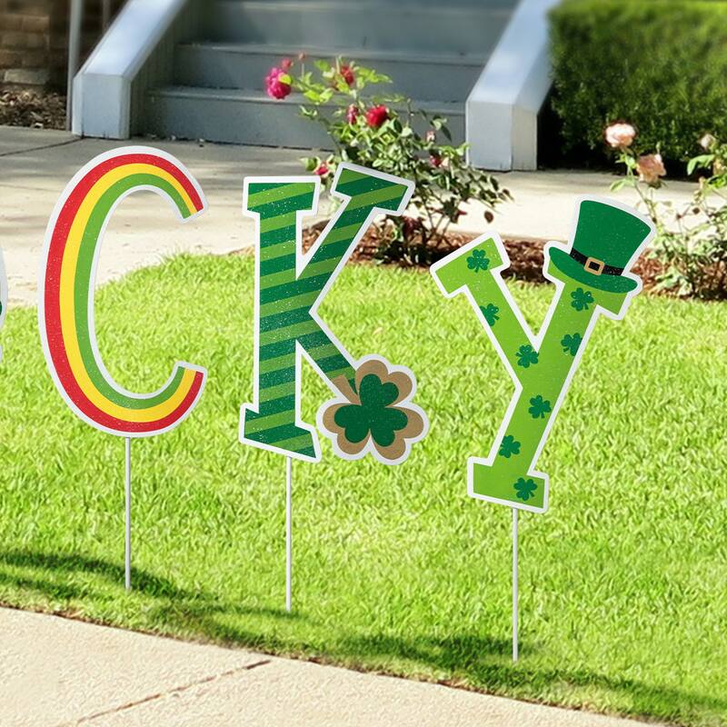 Glitzhome St. Patrick's Metal LUCKY Leprechaun Yard Stakes or Wall Sign