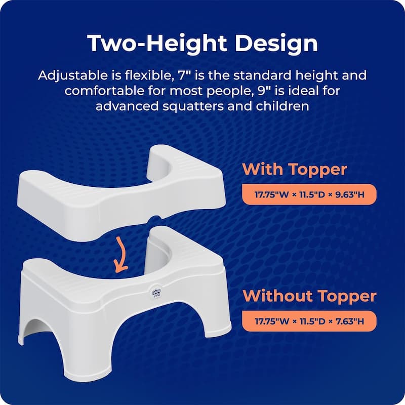 Squatty Potty The Original Bathroom Toilet Stool - Adjustable 2.0, Convertible to 7 Inch or 9 Inch with Removable Topper - White