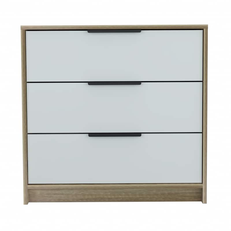 Wood Modern 3-Drawer Horizontal Dresser with Metal Handles - Brown-White