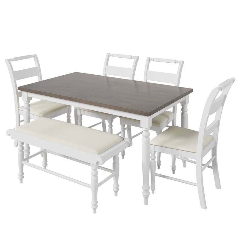 6peice Dining Set with Turned Legs, Kitchen Table Set with Upholstered