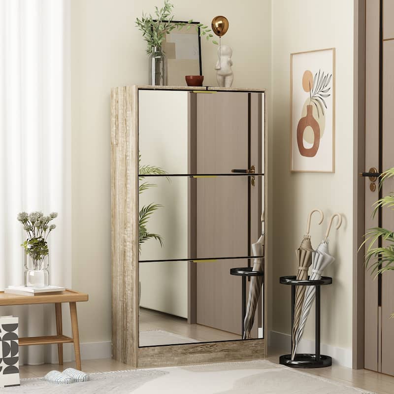 Timechee Mirrored Flip Drawer Shoe Cabinet Storage Cabinet Organizer