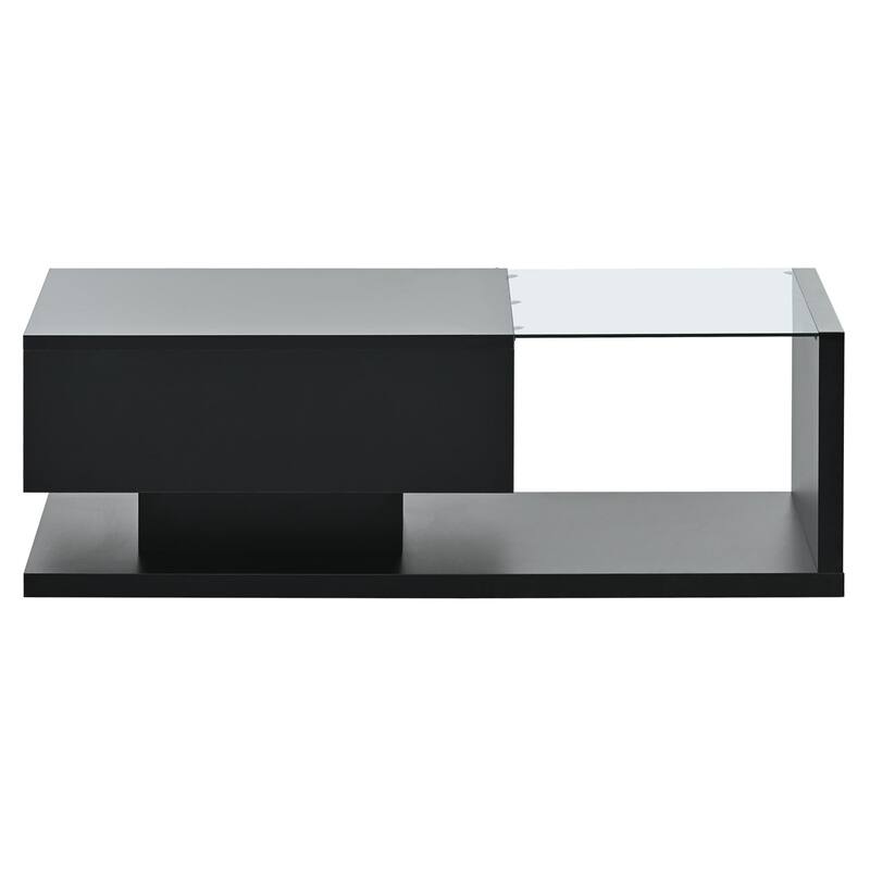2-tier High-gloss UV Surface Coffee Table with Tempered Glass
