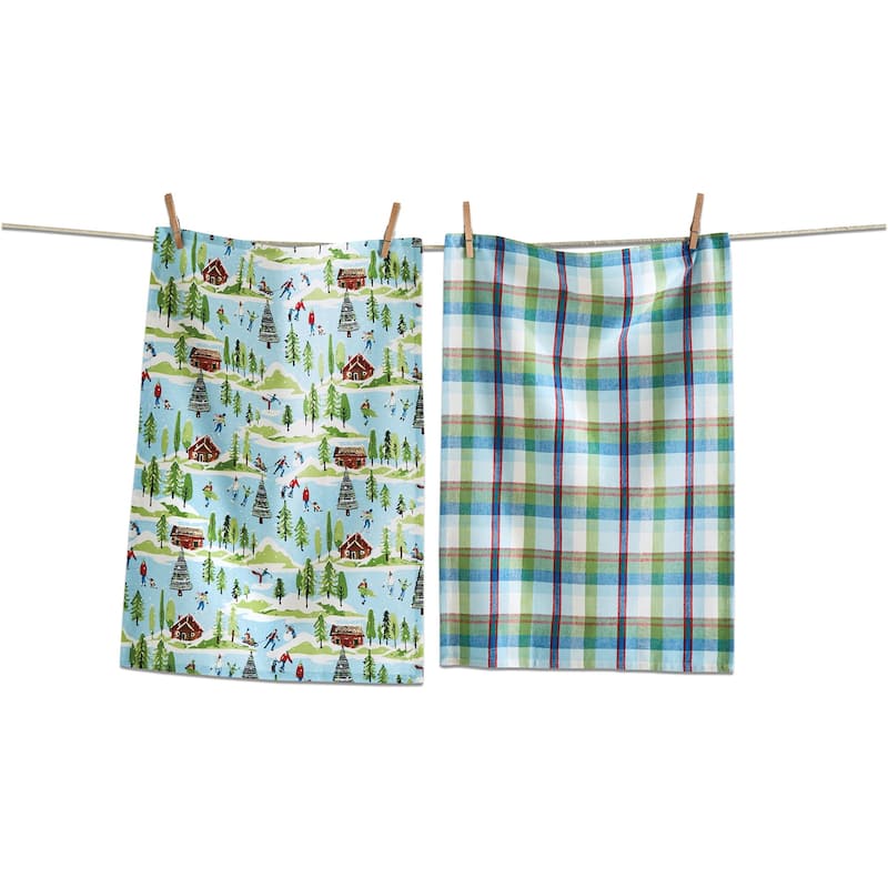 Winterfest Dishtowel Set of 2 - Multicolor Cotton Kitchen Towels for Christmas - Machine Washable Kitchen Textiles
