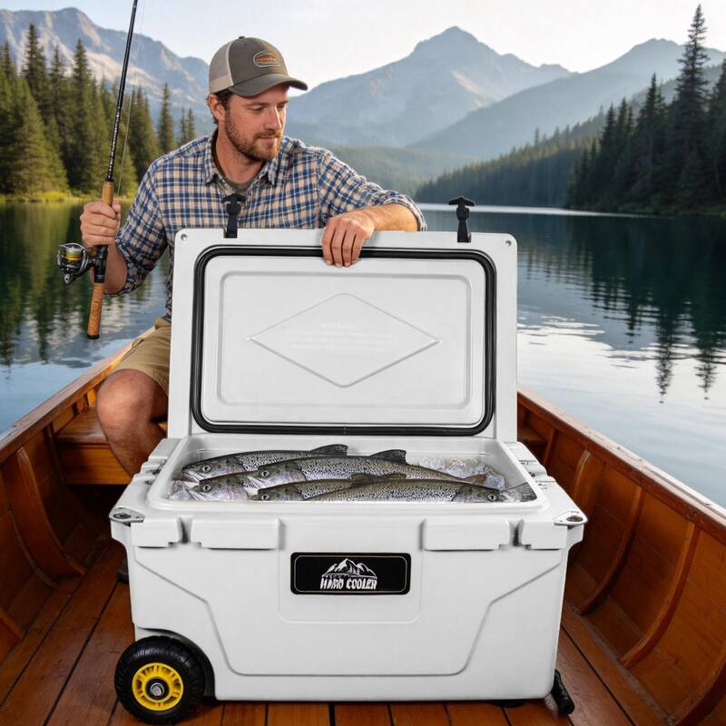 65 Quart Khaki Cooler, Ultra-Tough Hard Shell Ice Chest, Heavy-Duty Insulated Portable Cooler with 6-Day Ice Retention