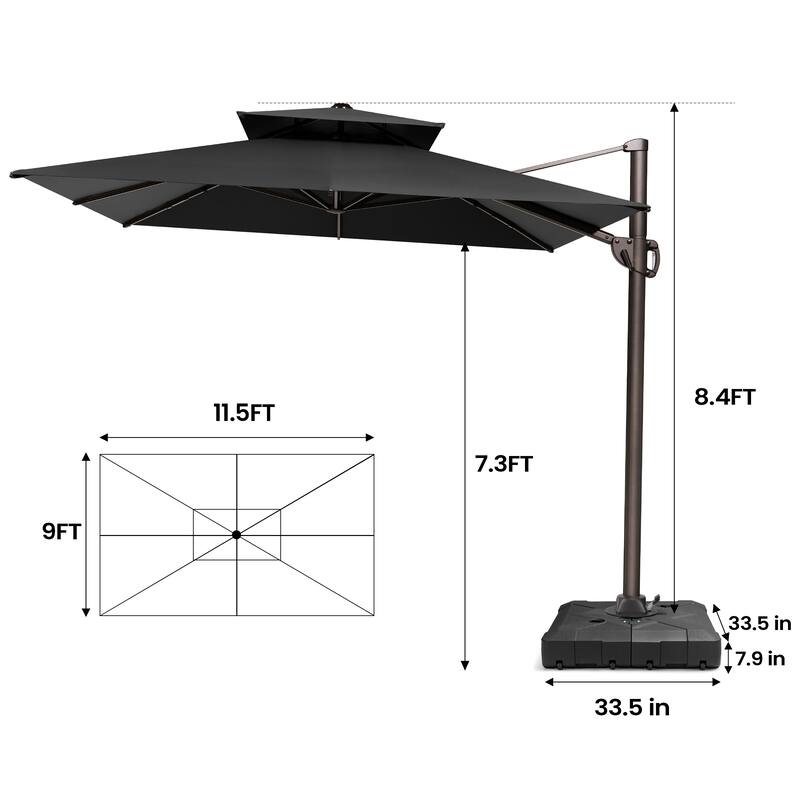 Pellebant 9 FT x 11.5 FT Outdoor Patio Dual Top Cantilever Offset Umbrella with Wheel Base