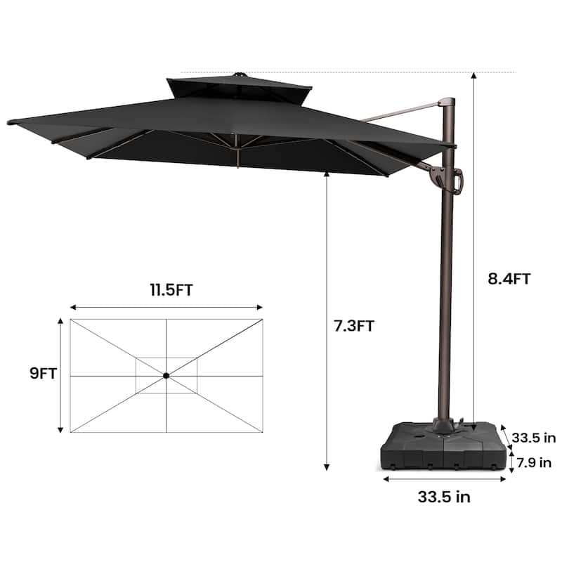 Pellebant Outdoor Patio 9 FT x 11.5 FT Double Top Cantilever Offset Umbrella with HDPE Base