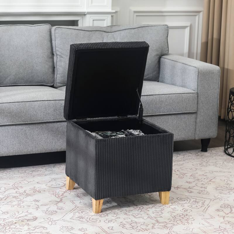 Adeco Storage Ottoman Fabric Bench, Rectangular Linen Foot Rest Stool