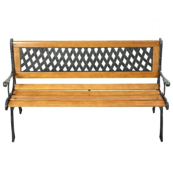 slide 2 of 4, FarmHome Outdoor Patio Park Cast Iron Garden Porch Chair Bench - Natural - 49.5 inches x 20.5 inches x 29 inches