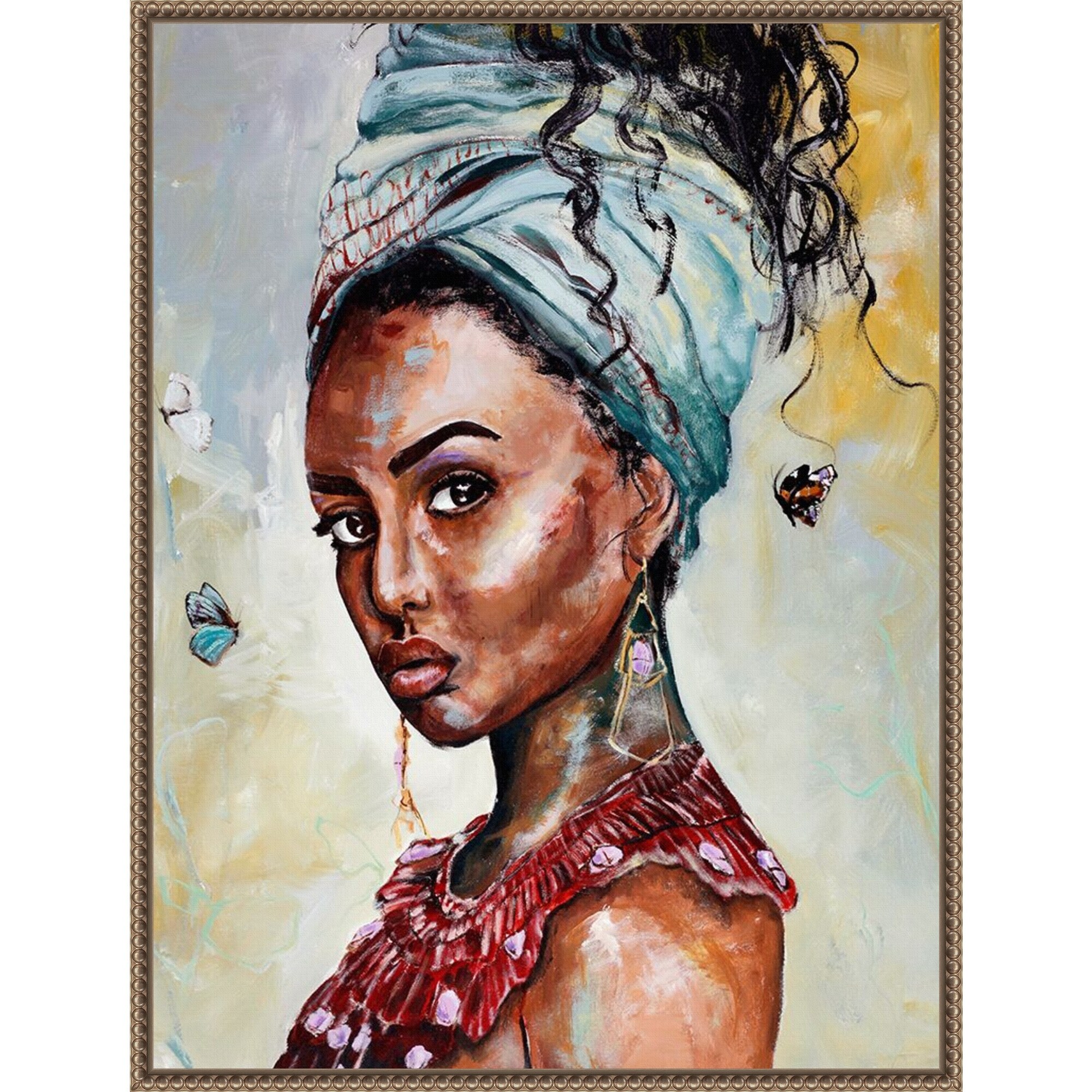Lady with Butterflies by Design Fabrikken Framed Canvas Wall Art Print - Sylvie Beaded Bronze