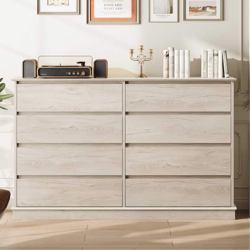 8 Drawer Dressers for Bedroom, Wooden Chest of Drawers with Deep Drawers, Large Double Dresser - Natural