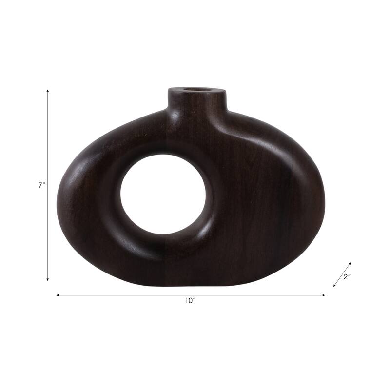 Mango Wood Modern Vase with Round Cutout Silhouette Minimalist Design
