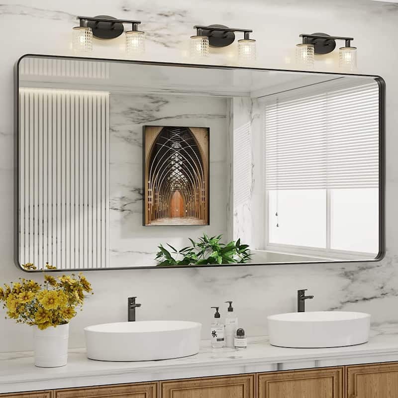 Raven Rectangular Metal Framed Wall Mounted LED Bathroom Vanity Mirror in Black