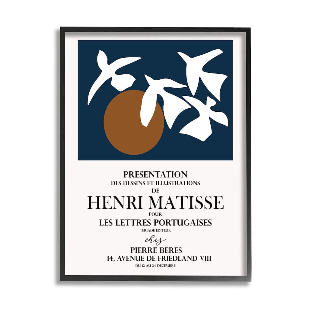 Stupell Historic Matisse Birds Flying Sun Collage Flyer Framed Wall Art - Blue