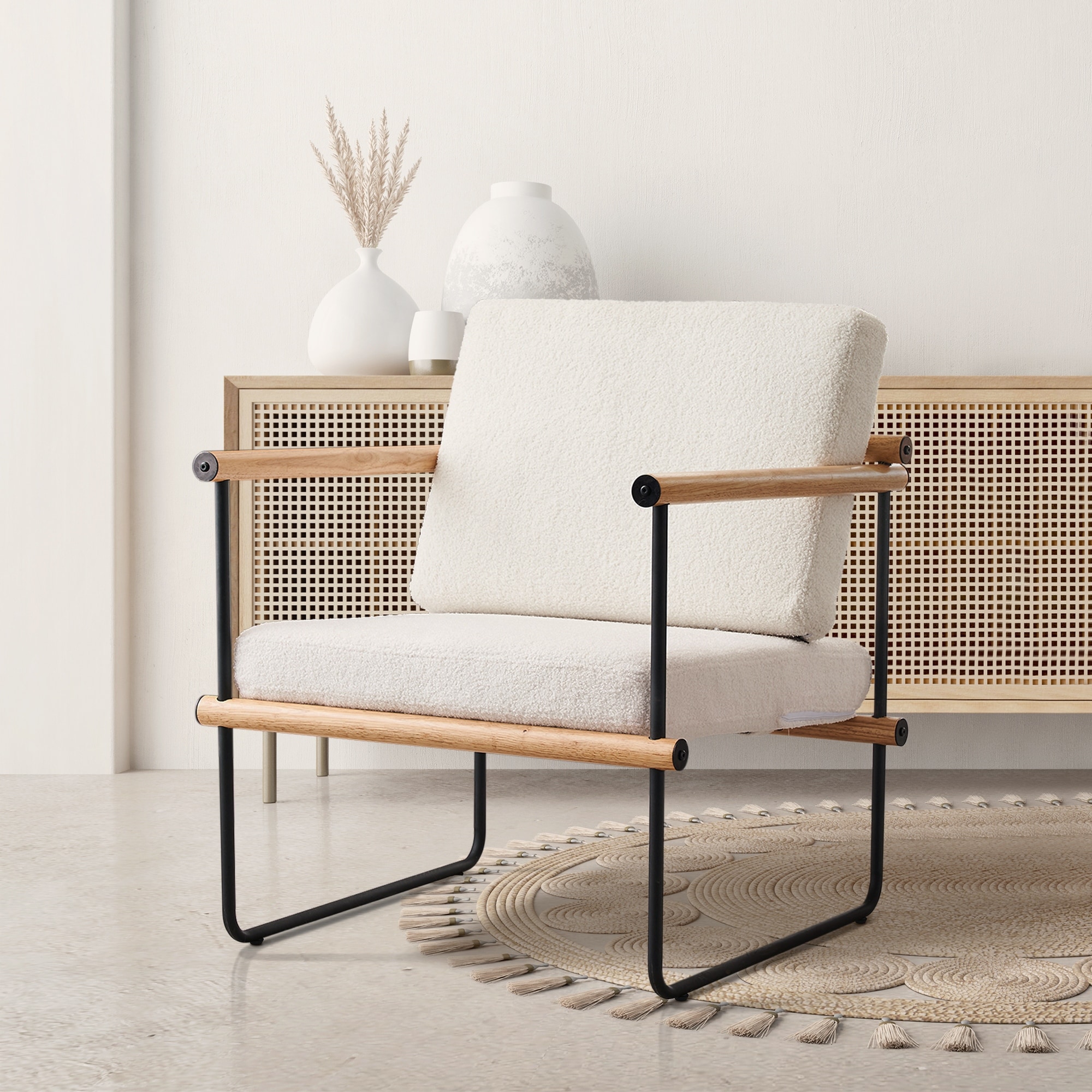 Sherpa Upholstered Accent Chair Mid Century Modern Armchair