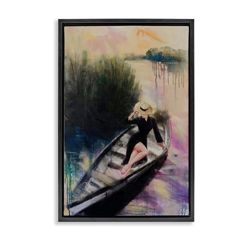 Stupell Fashion Diva on River Boat Framed Floater Canvas Wall Art Design By Lucille Lee - 21 x 31 - Black