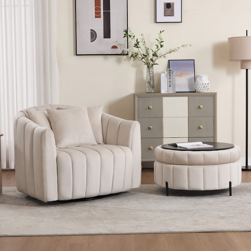 40.4"W Modern Swivel Accent Chair,Swivel Single Sofa Chair with Ottoman