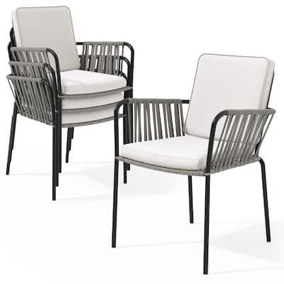 Moasis Outdoor Dining Chairs (Set of 2) All-Weather Rope & Rattan Woven Chairs with Cushion