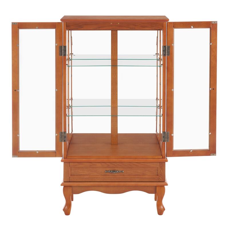 Vintage Display Case with Adjustable Glass Shelves and Lighting System for Living Room, Kitchen