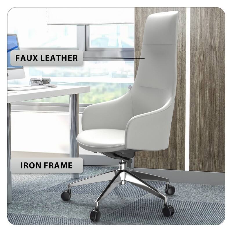 Celeste Ergonomic Adjustable Height Leather Executive Office Chair with Durable Iron Frame, and Swivel for Comfort & Support