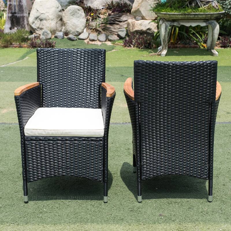 7 Pieces Outdoor Patio Wicker Furniture Dining Table Set with 6 Stools