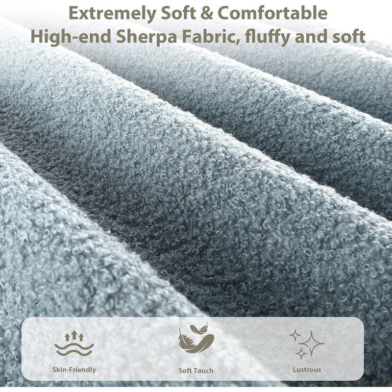 Upholstered Boucle Bed Frame with Headboard, No Box Spring Needed, Blue