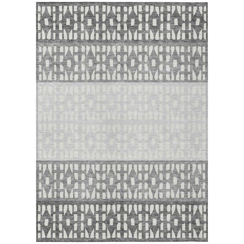 Machine Washable Indoor/ Outdoor Stripe Geo Chantille Rug