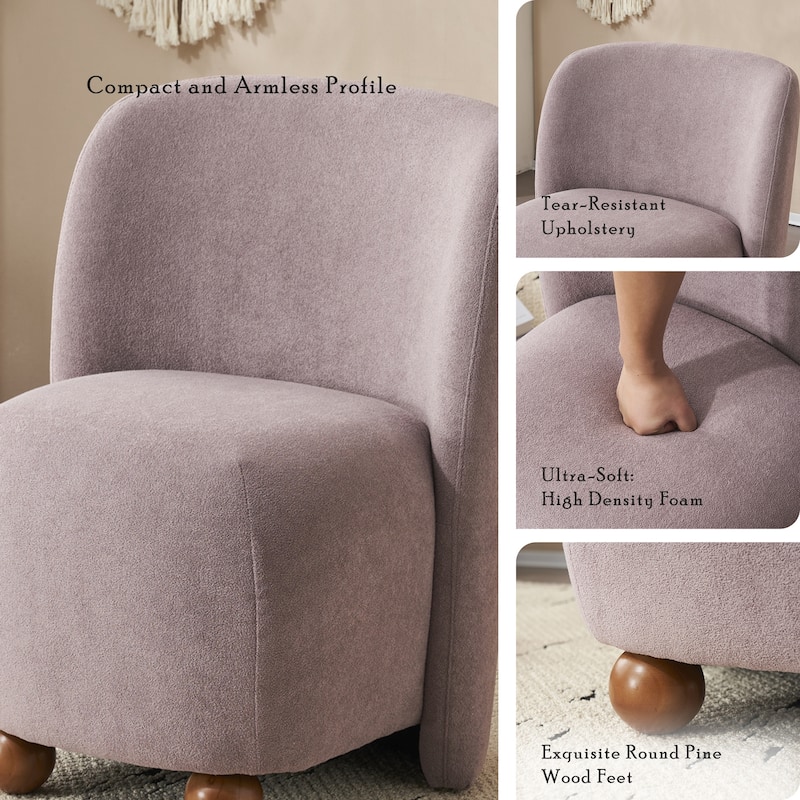Modern Low Back Accent Chair, Upholstered Armless Living Room Lounge Chairs with Round Pine Wood Feet for Bedroom