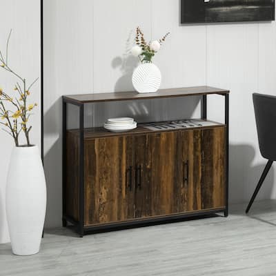 HOMCOM Industrial Kitchen Sideboard, Buffet Cabinet with Storage Open Compartment and Adjustable Shelves for Living Room