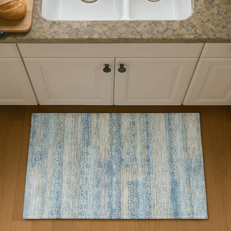 Premium Washable Super Soft Modern Stripe Mayfield Rug - Teal - 1'8" x 2'6"