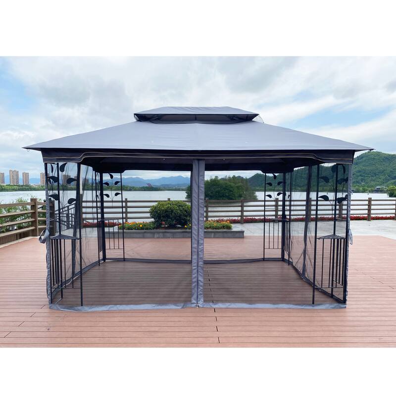 13x10 Outdoor Gazebo Canopy Tent With Ventilated Double Roof And Mosquito net for Lawn(Detachable Mesh Screen On All Sides)