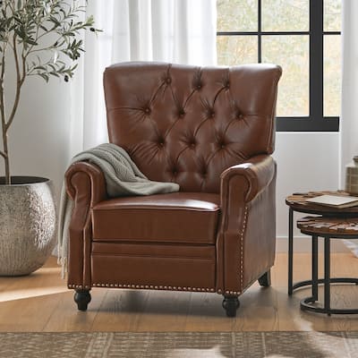 Faux Leather Recliner, Mid-Century Single Reclining Chair with Adjustable Footrest Tufted Upholstered Sofa Chair for Living Room