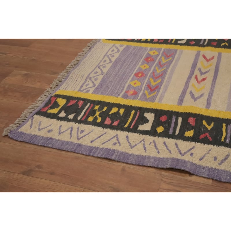 Hand Woven Oriental 100% Wool Carpet Southwestern Tribal Multi-Colored Kilim Runner Rug - 11' 5'' X 2' 7''