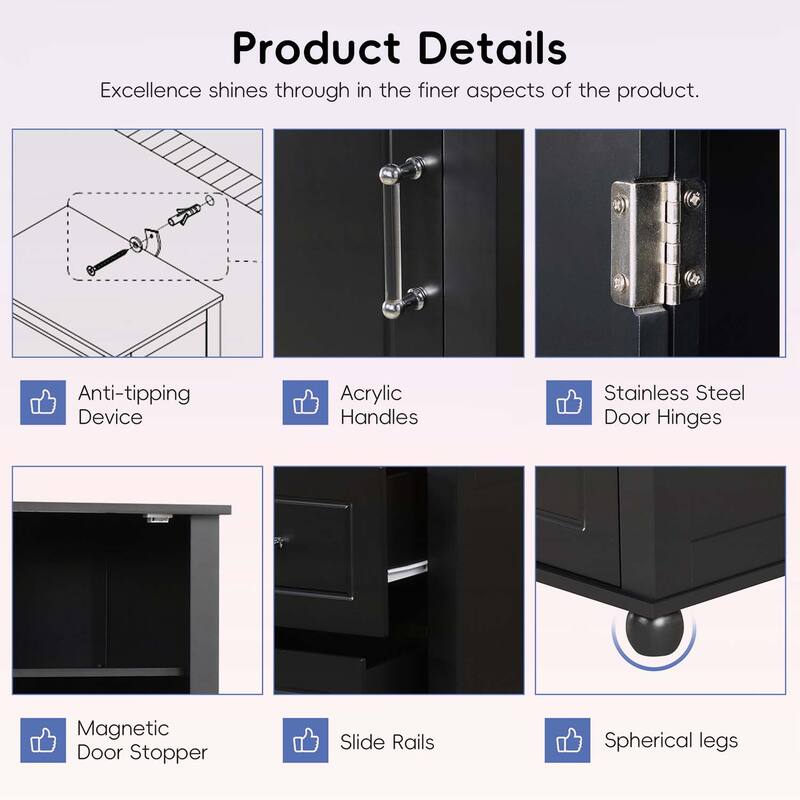 Tall Bathroom Storage Cabinet with Adjustable Shelves and Two Drawers,for Durability and Style