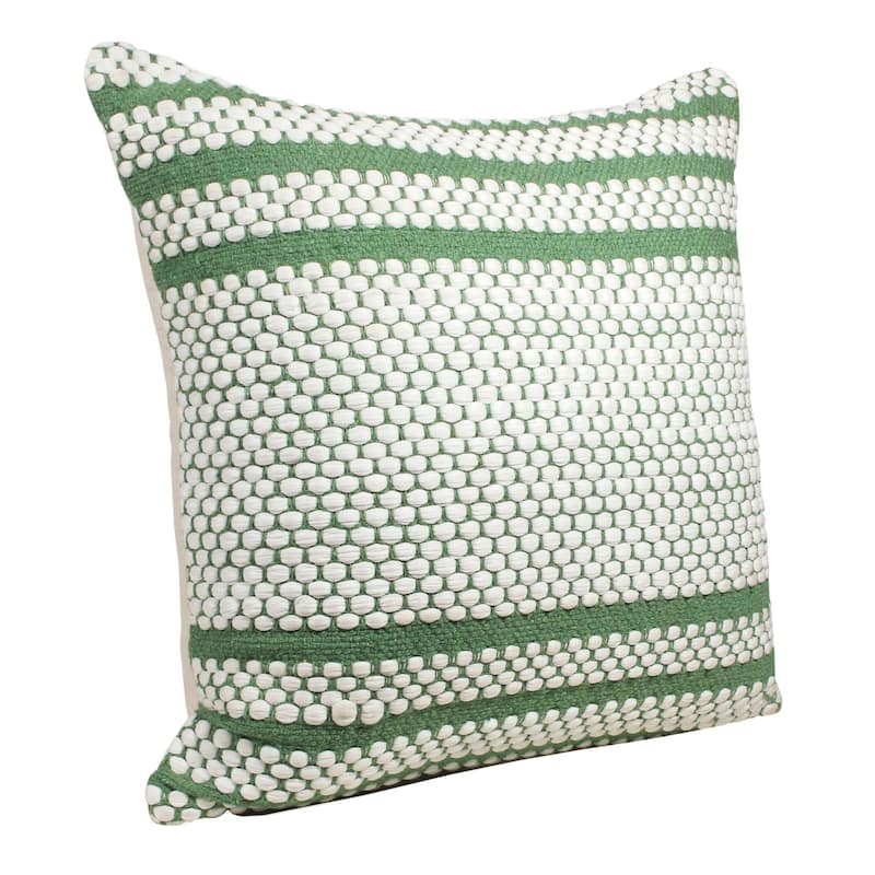 20" Green and White Striped Square Throw Pillow