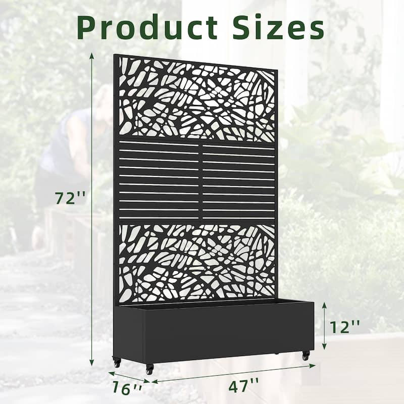 Metal Movable Planter Box with Trellis Privacy Screen Planter Box with Lockable Wheels