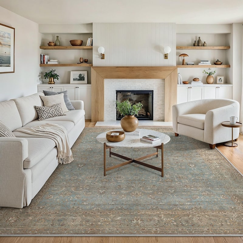 Mcow Vintage Floral Low-Pile Machine-Washable Area Rug