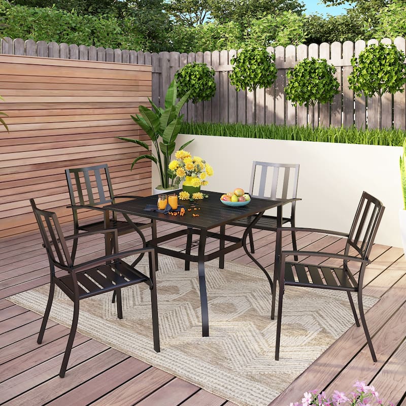 5-piece Outdoor E-coated Patio Dining Set with Stackable Chairs