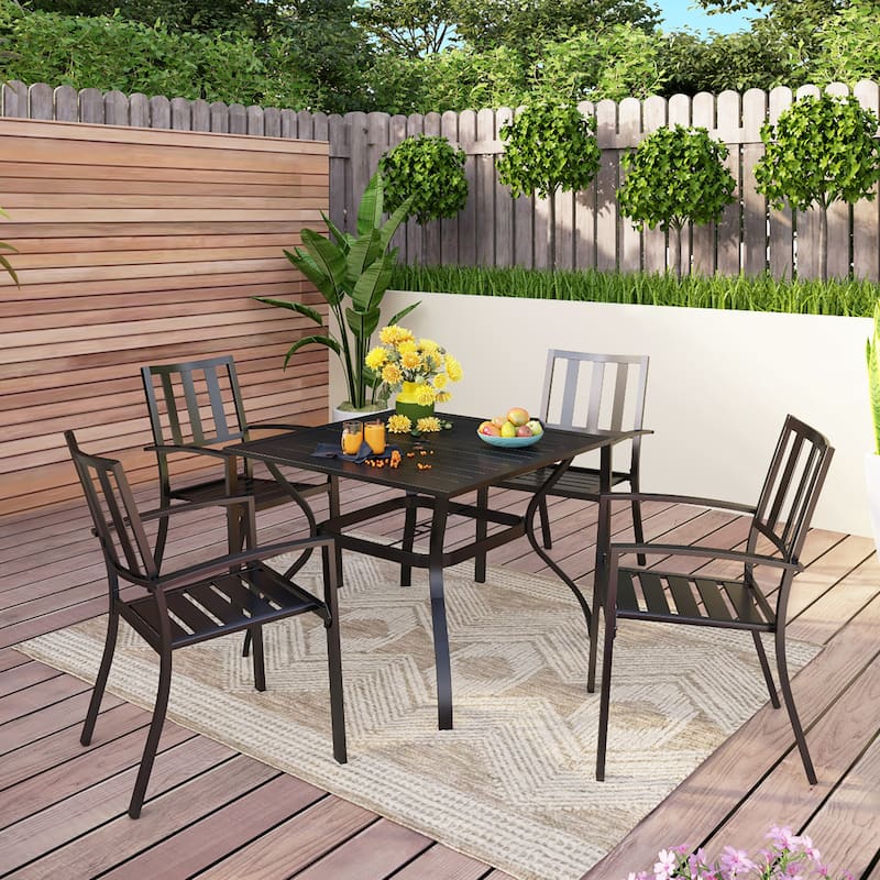5-piece Outdoor E-coated Patio Dining Set with Stackable Chairs - Modern Chairs