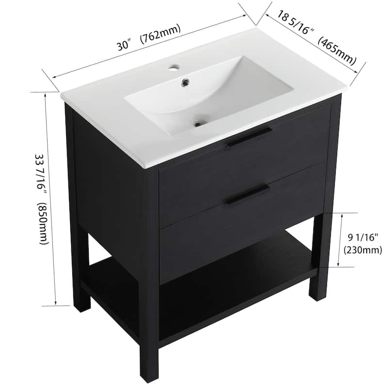Bathroom Vanity With Sink In 30 Inch, Freestanding Bathroom Vanity With 2 Soft Close Drawers