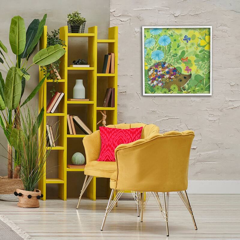 Stupell Happy Hedgehog & Flowers Framed Giclee Art Design By Kay Widdowson
