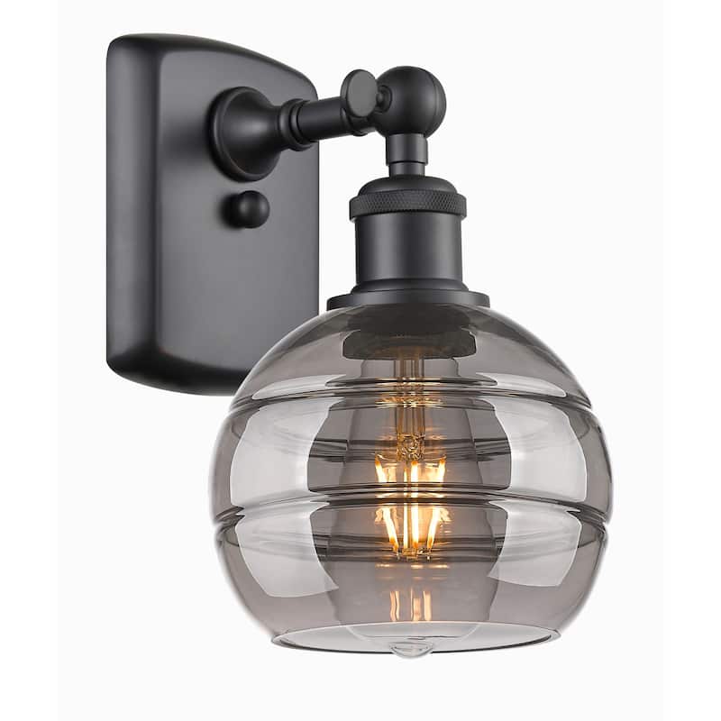 Innovations Lighting 516-1W-9-6 Rochester Sconce Rochester 9" Tall - Matte Black / Light Smoke