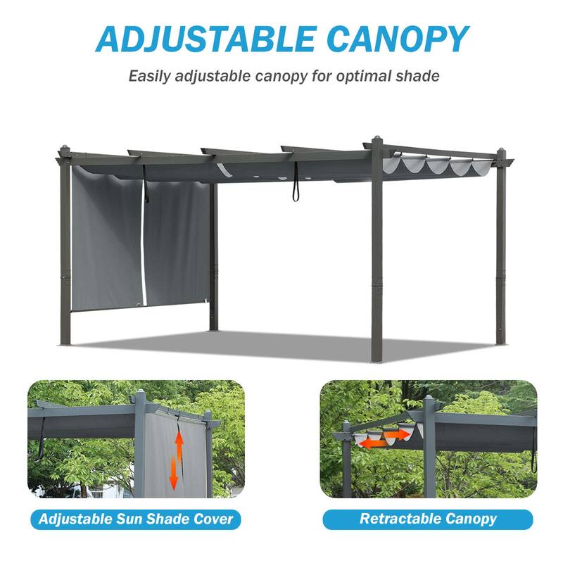 Aoodor 12' x 14' Outdoor Pergola with Aluminum Frame & Retractable Canopy