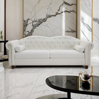 View of Classic Living Room 3-Seat Sofa, Chesterfield Tufted Fabric Sofa Couch ...