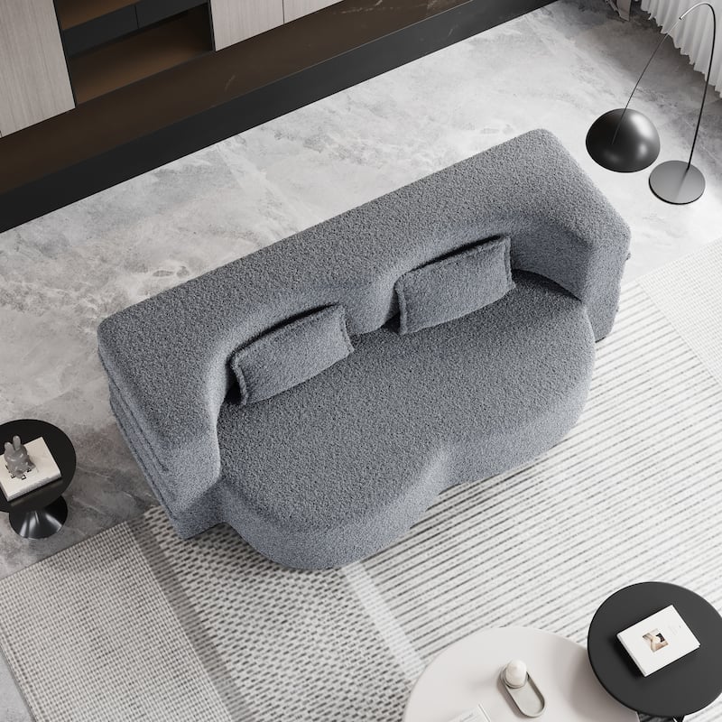 Teddy Fabric Floor Sofa with 2 Pillows